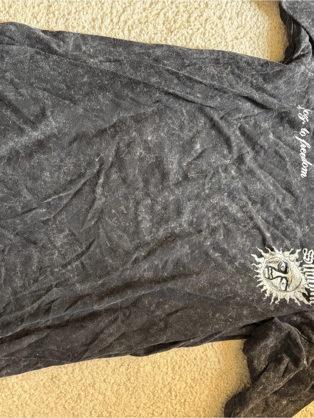T.J.Maxx Black Mineral-Wash Short Sleeve Tee with Sun Graphic